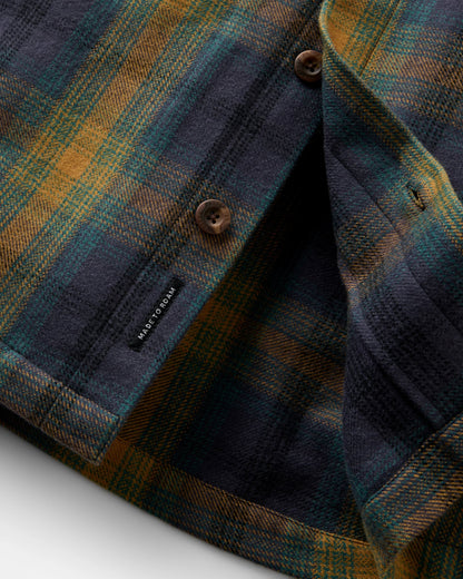 Barren Wool Blend Overshirt - Dusty Ochre/Charcoal Check - Flatlay