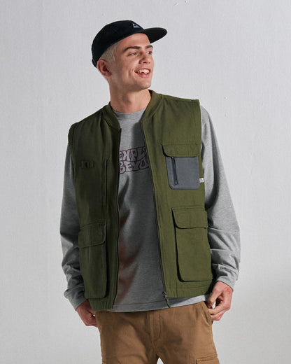 Explorers Cotton Canvas Gilet - Khaki - Studio Model