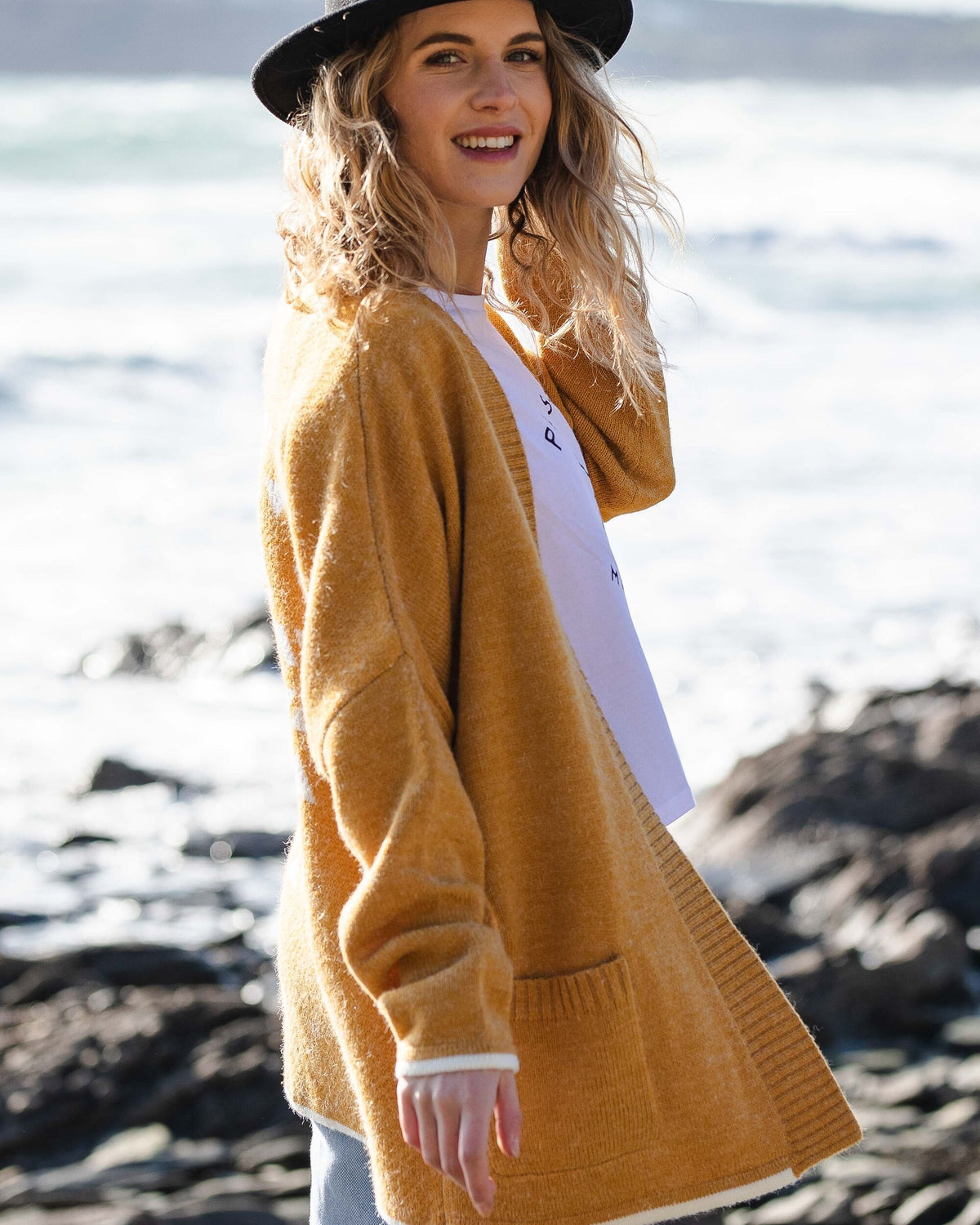 West Coast Knitted Cardigan - Sunset Yellow Marl - Lifestyle