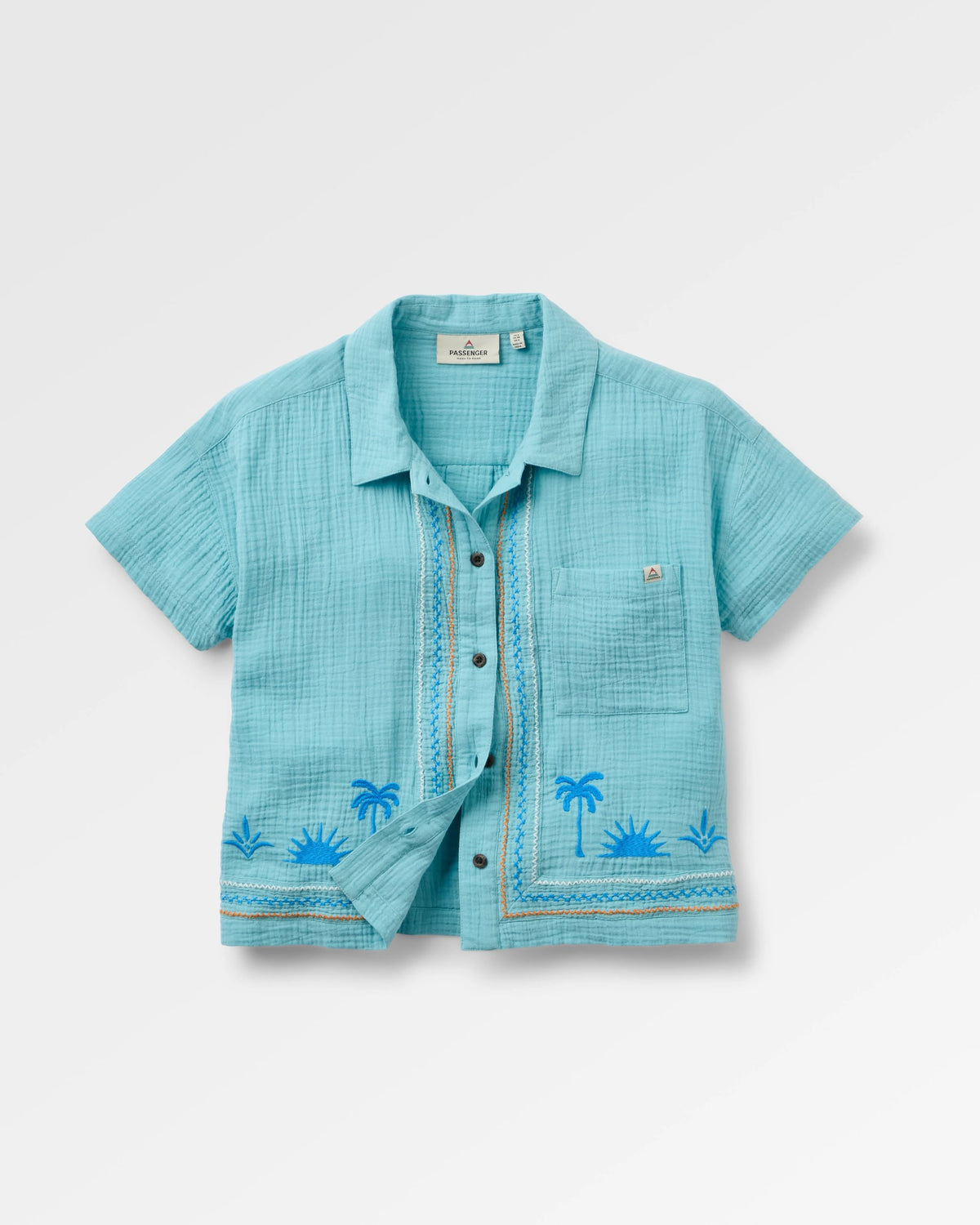 Waveney Short Sleeve Cotton Shirt - Retro Blue  - Flatlay