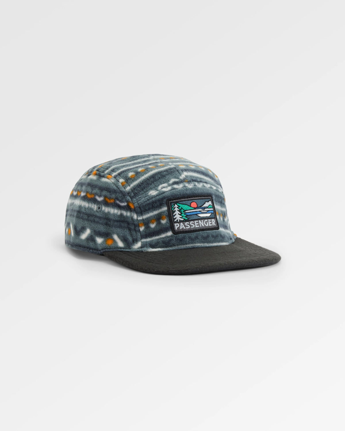 Pine Polar Fleece 5 Panel Cap - Geo Track Storm Grey - Flatlay
