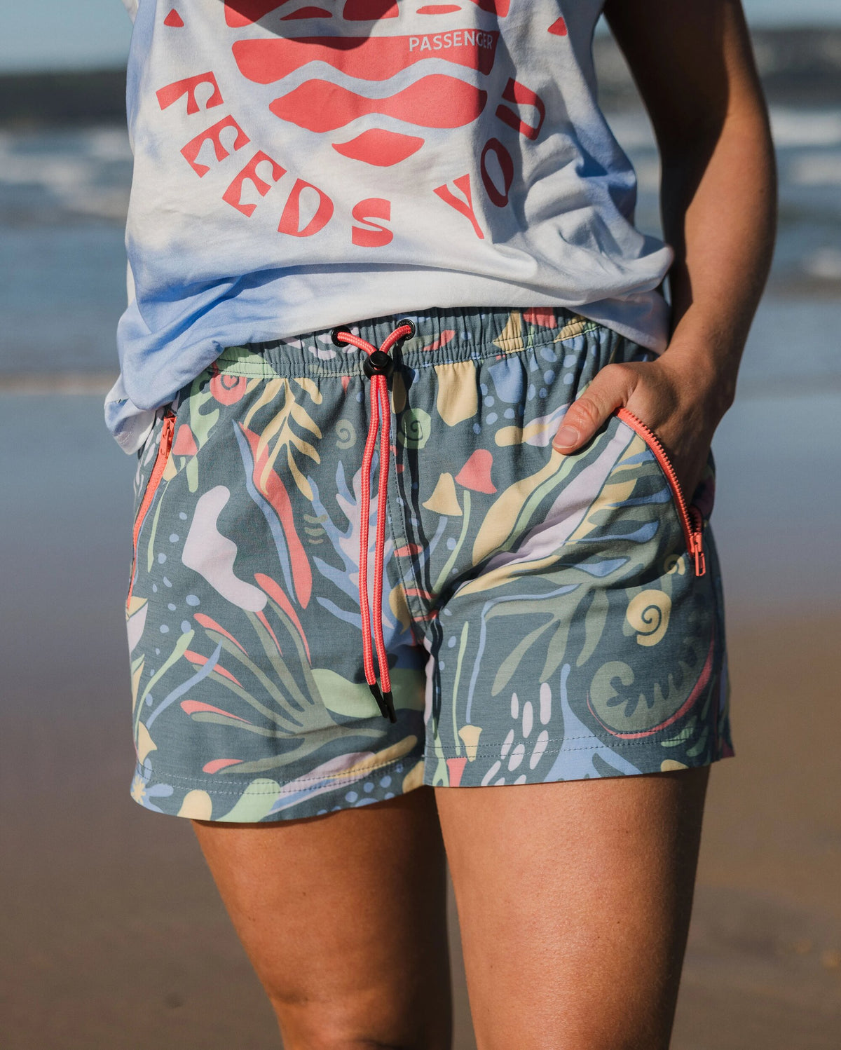 Way Out All Purpose Short - Abstract Seaweed Tidal Blue - Lifestyle