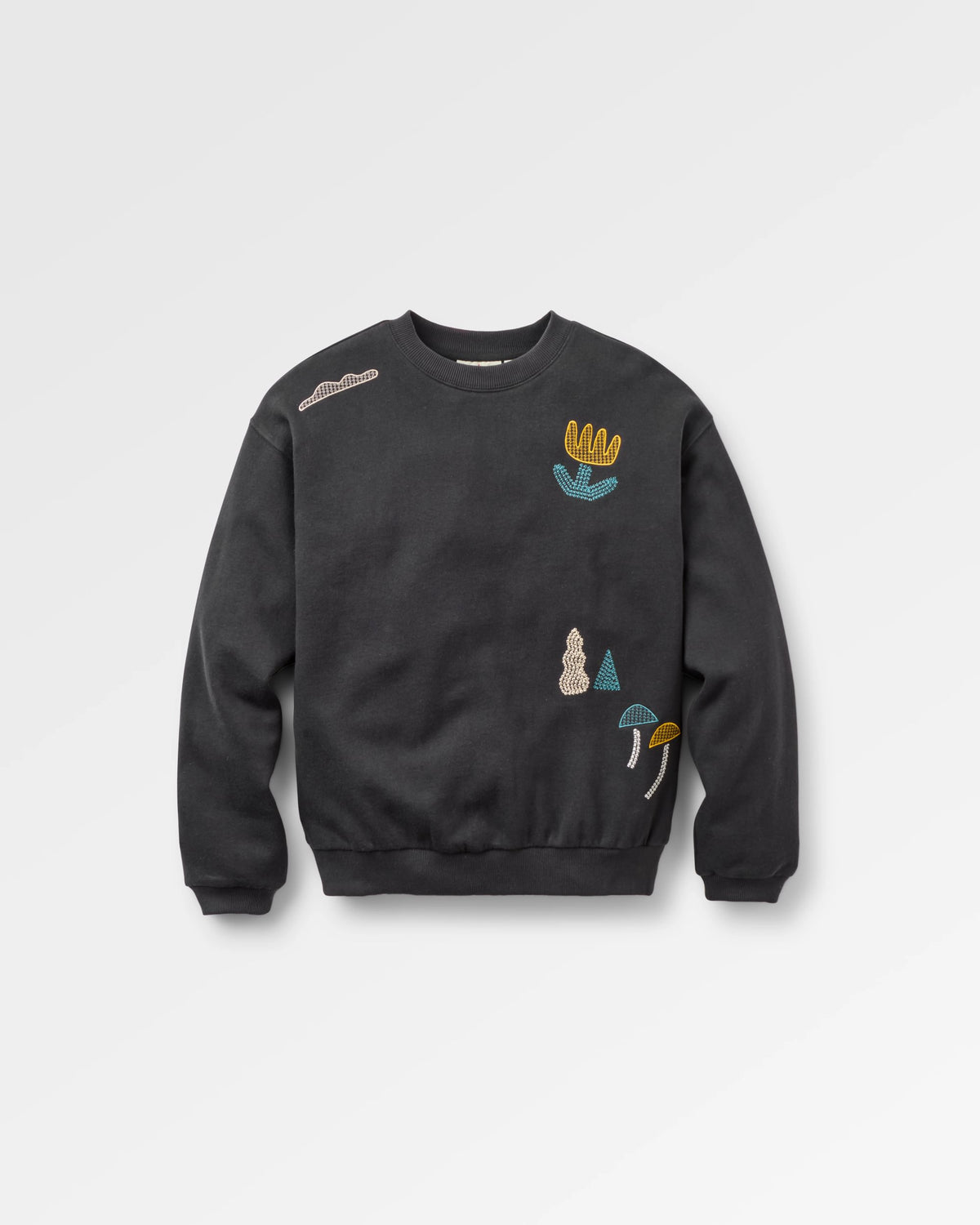 Slower Rhythms Embroidered Women's Cotton Sweatshirt - Faded Black - Flatlay