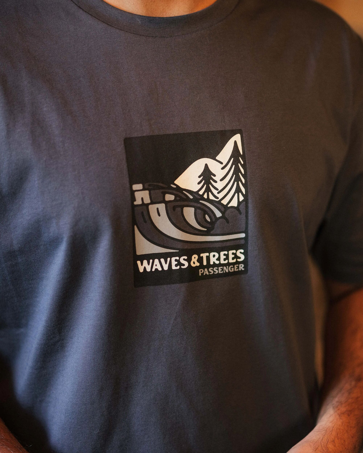 Waves & Trees Cotton T-Shirt - Charcoal - Lifestyle