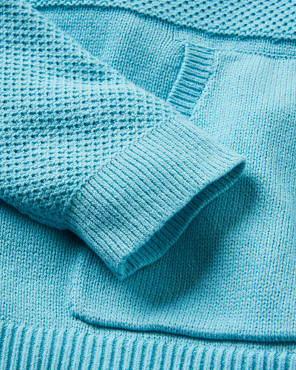 Cove Cotton Knitted Hoodie - Retro Blue  - Flatlay