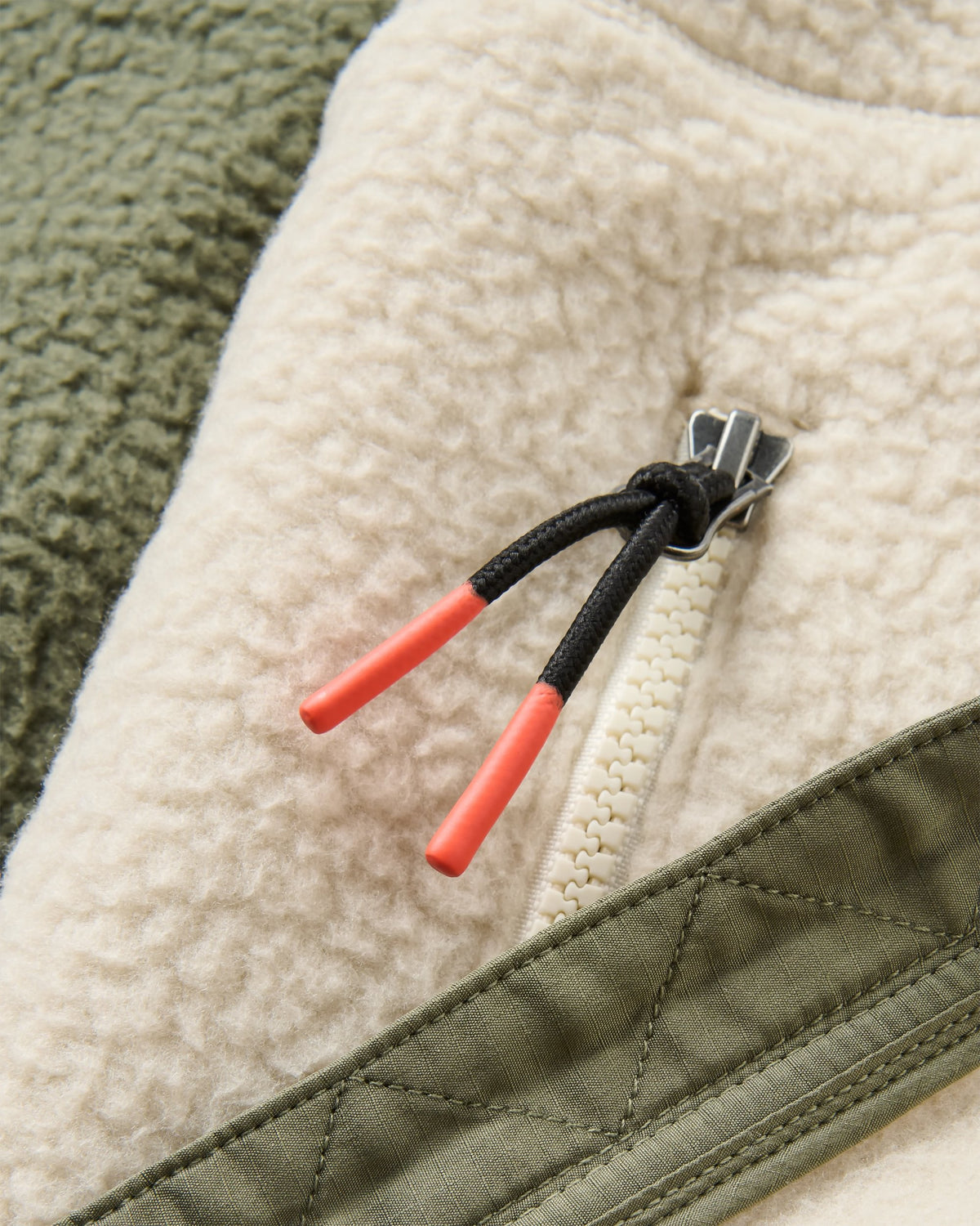 North Coast Full Zip Sherpa Fleece - Dusty Olive/Oatmeal - Flatlay