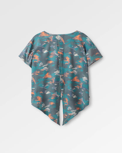 Chakra Tie Back Active T-Shirt - Palm Camo Deep Sea - Flatlay