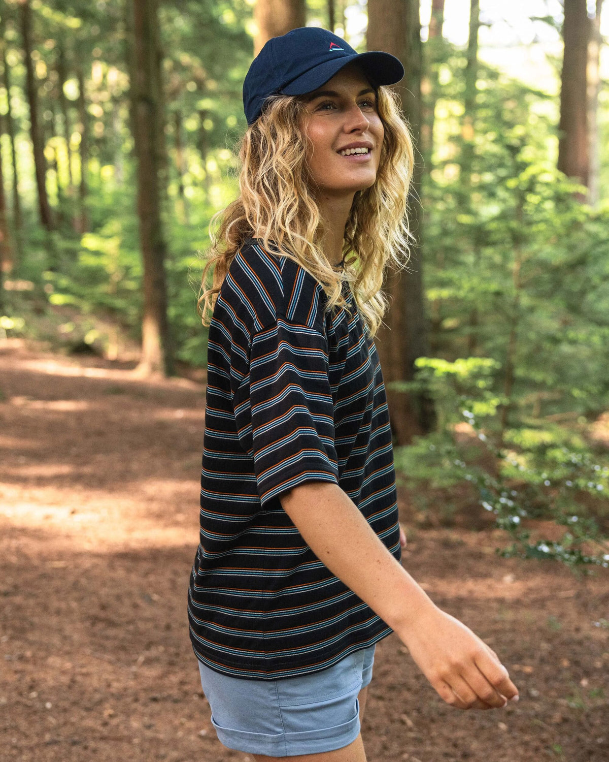 Retro Vibes Cotton T-Shirt - Black Multi Stripe - Lifestyle