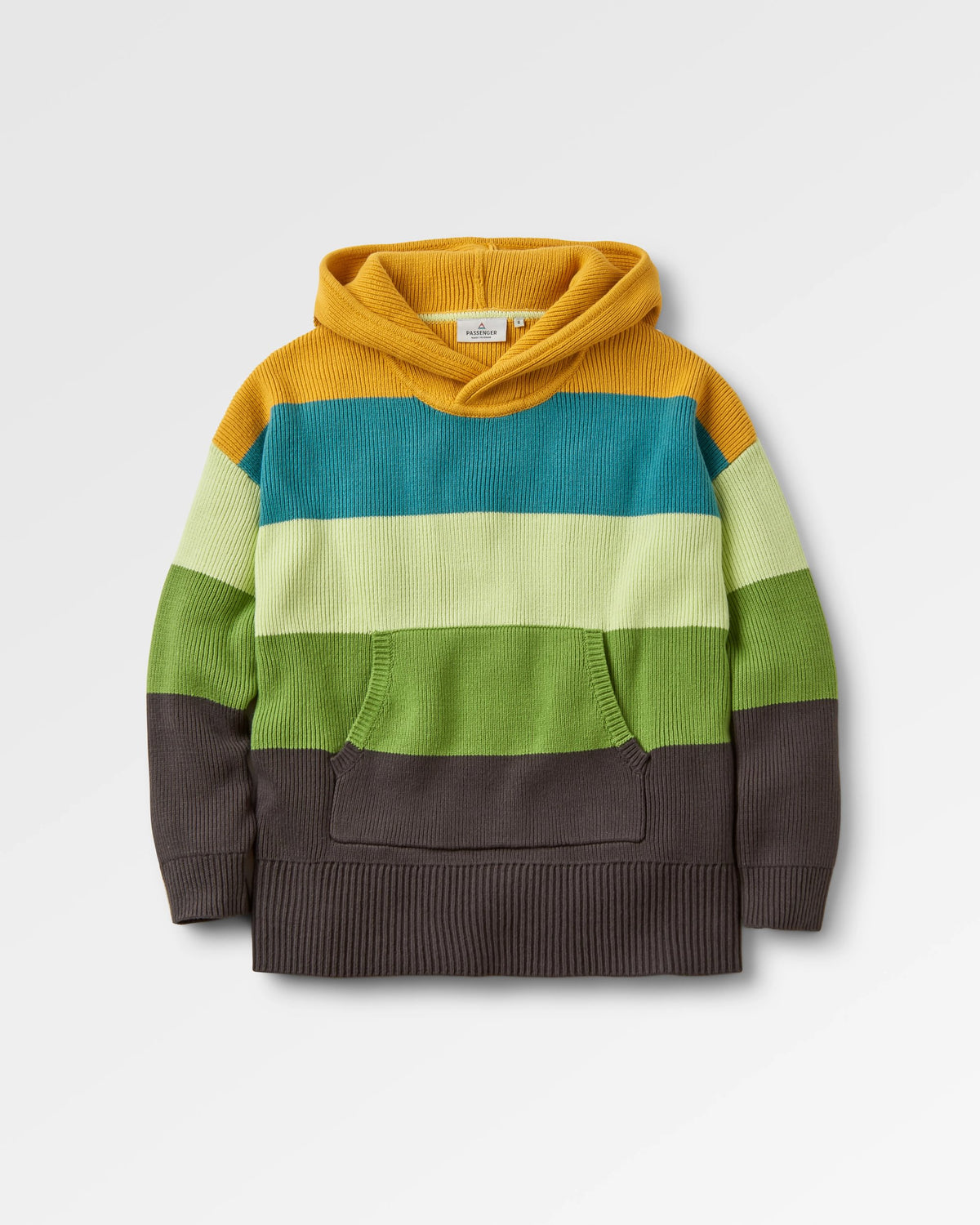 Moments Oversized Knitted Hoodie - Mustard Yellow Multi Stripe - Flatlay