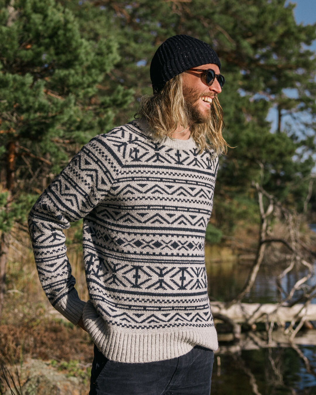 Cutback Fairisle Knitted Jumper - Grey Marl - Lifestyle