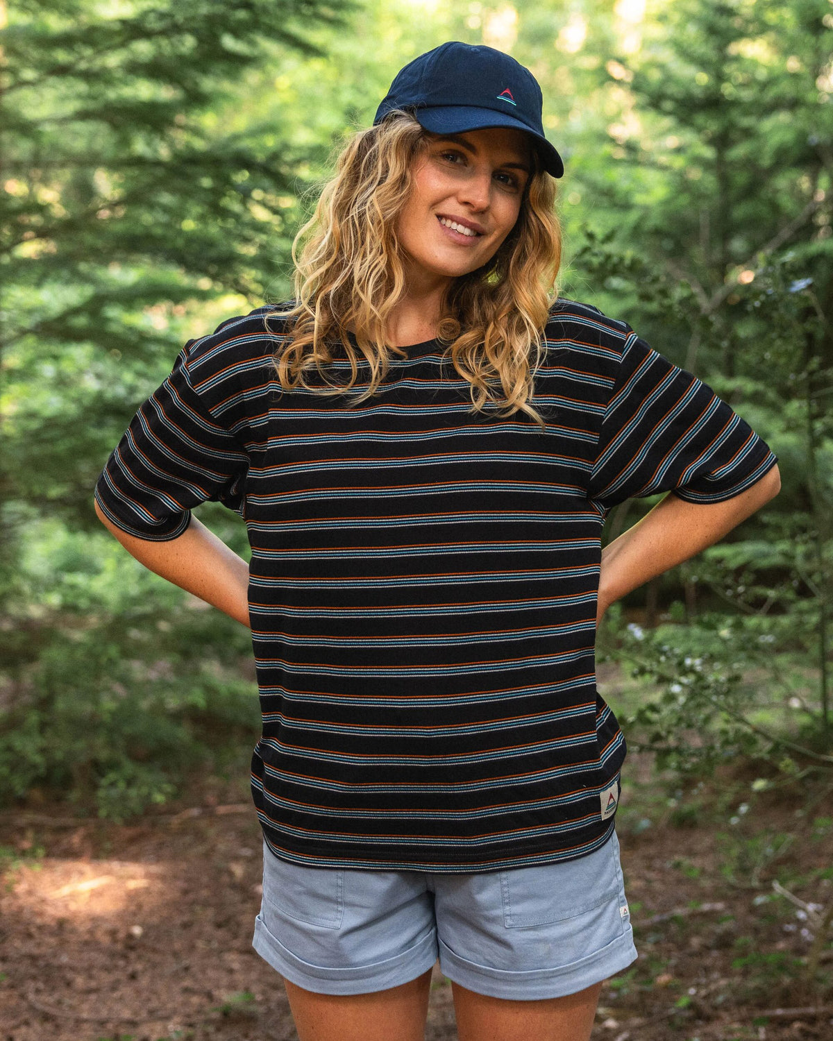 Retro Vibes Cotton T-Shirt - Black Multi Stripe - Lifestyle