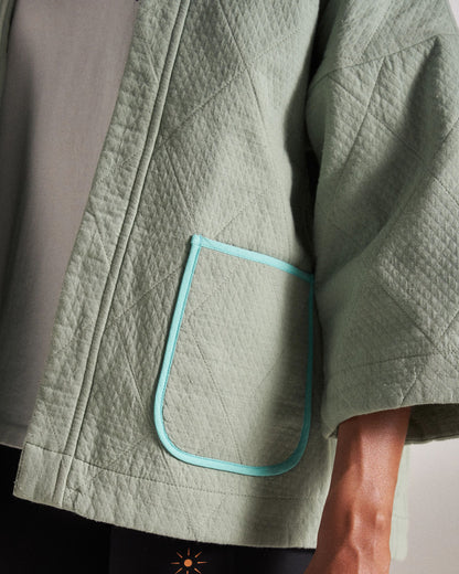 Mira Cotton Quilted Overshirt - Pistachio - Studio Model