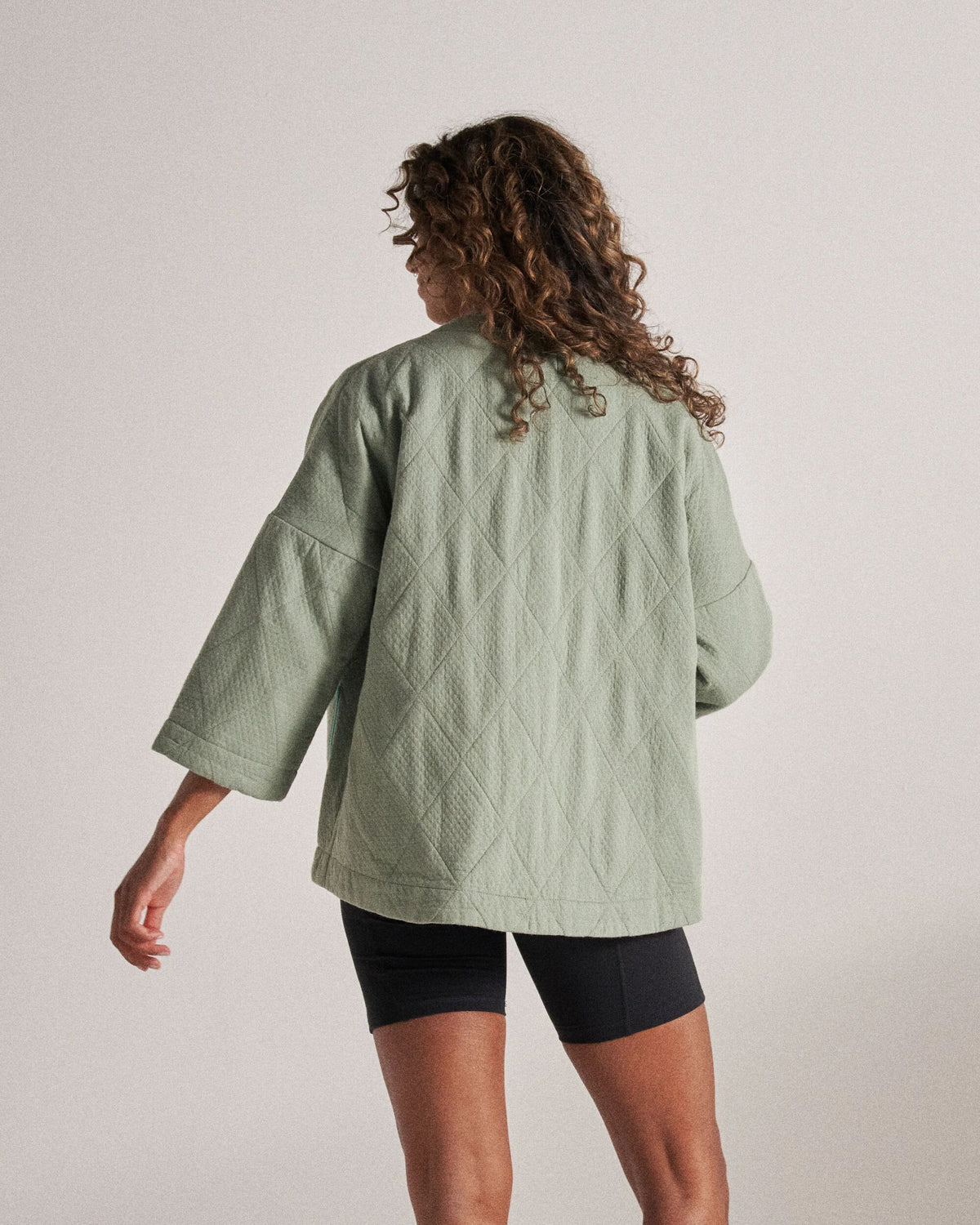 Mira Cotton Quilted Overshirt - Pistachio - Studio Model