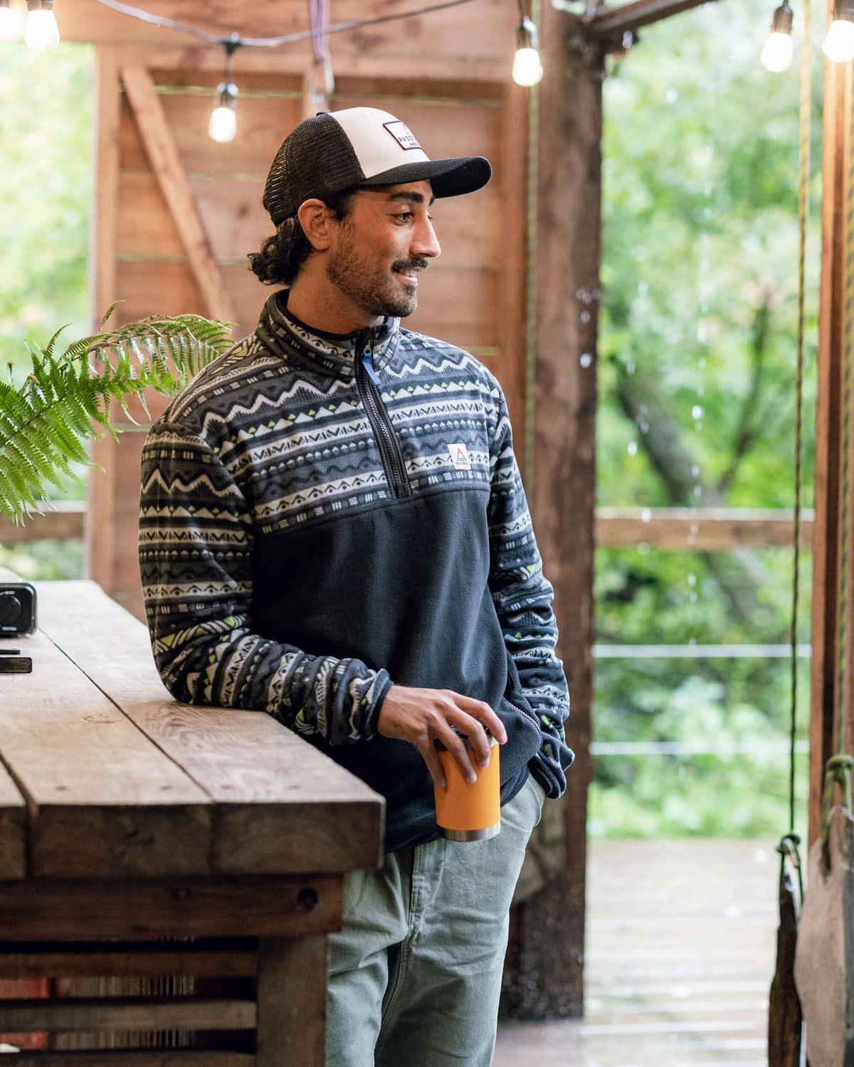 Set Off Polar 1/4 Zip Fleece - Mountain Geo Charcoal - Lifestyle