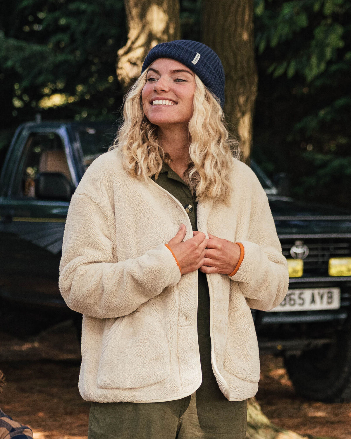 Iris Collarless Fleece Jacket - Oatmeal - Lifestyle