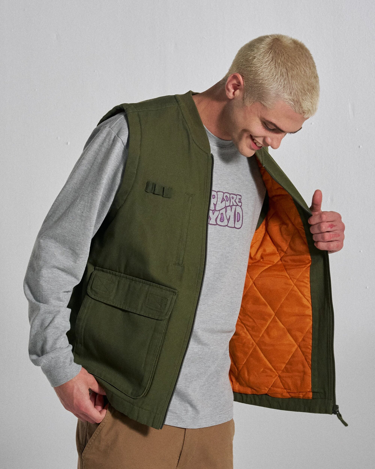 Explorers Cotton Canvas Gilet - Khaki - Studio Model