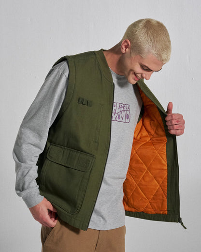 Explorers Cotton Canvas Gilet - Khaki - Studio Model