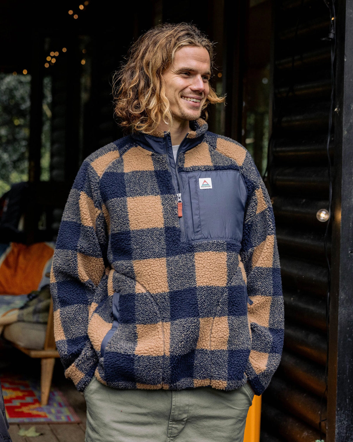 Offroad Sherpa 1/2 Zip Fleece - Toffee/Rich Navy Buffalo - Lifestyle