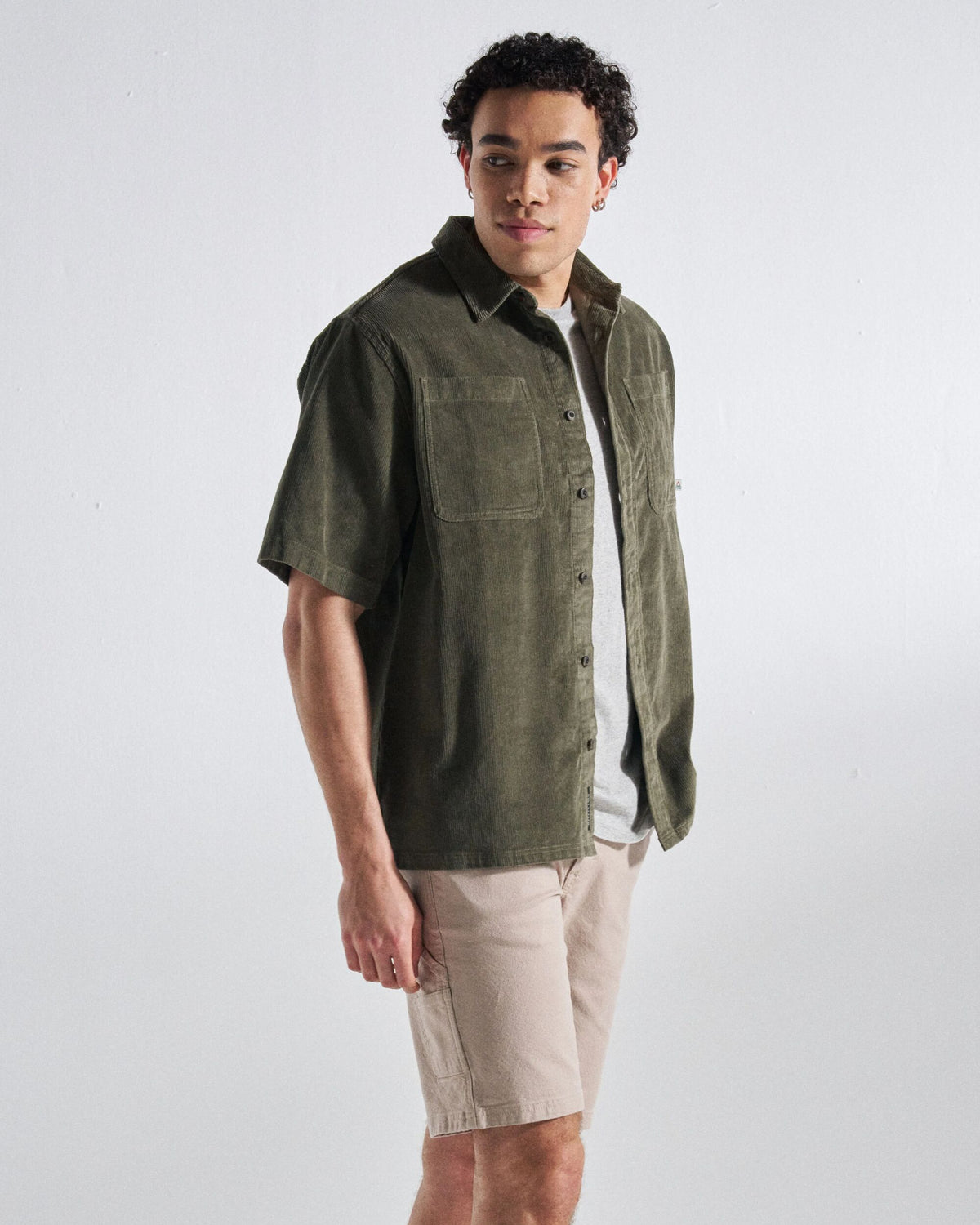 Backcountry Short Sleeve Cord Shirt - Dusty Olive - Studio Model