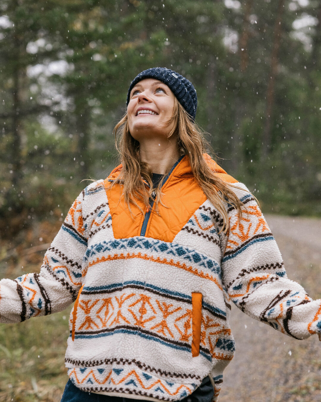 Beaumont Sherpa Hooded Fleece - Homespun Stripe Sunrise Orange - Lifestyle