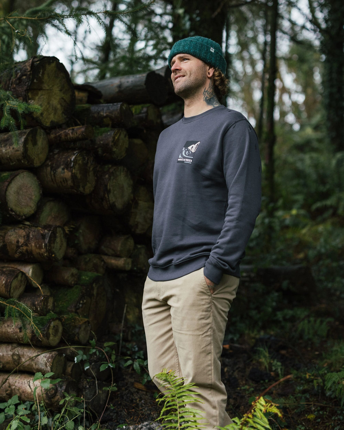 Waves & Trees Cotton Sweatshirt - Charcoal - Lifestyle