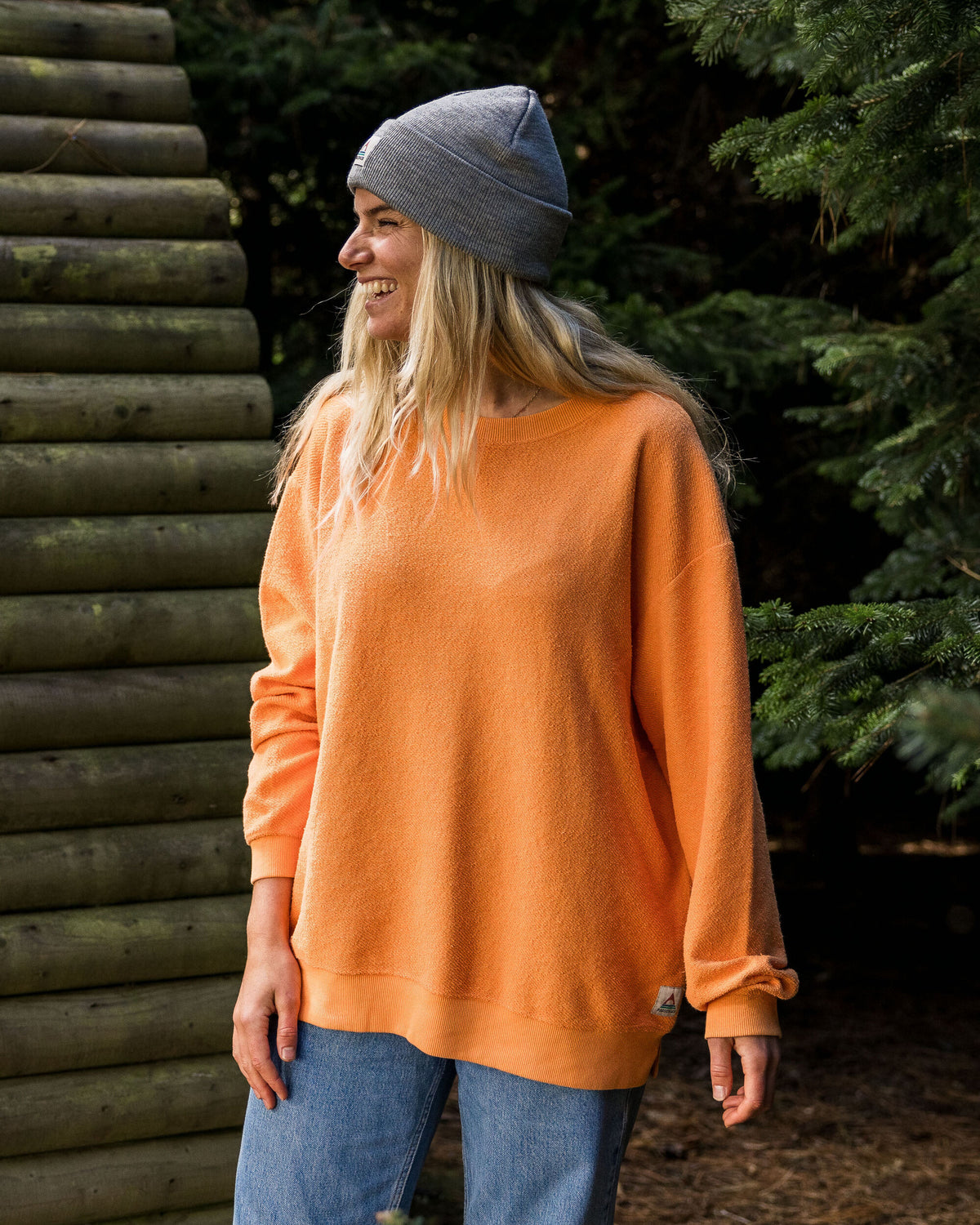 Fauna Cotton Textured Sweatshirt - Apricot - Lifestyle