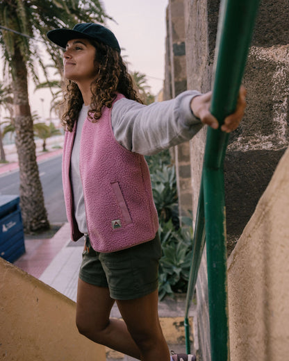 Tawny Collarless Deep-Pile Sherpa Gilet - Pink Haze - Lifestyle