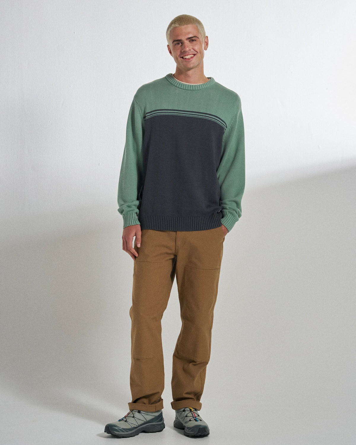 Wald Knitted Jumper - Pistachio/Charcoal - Studio Model