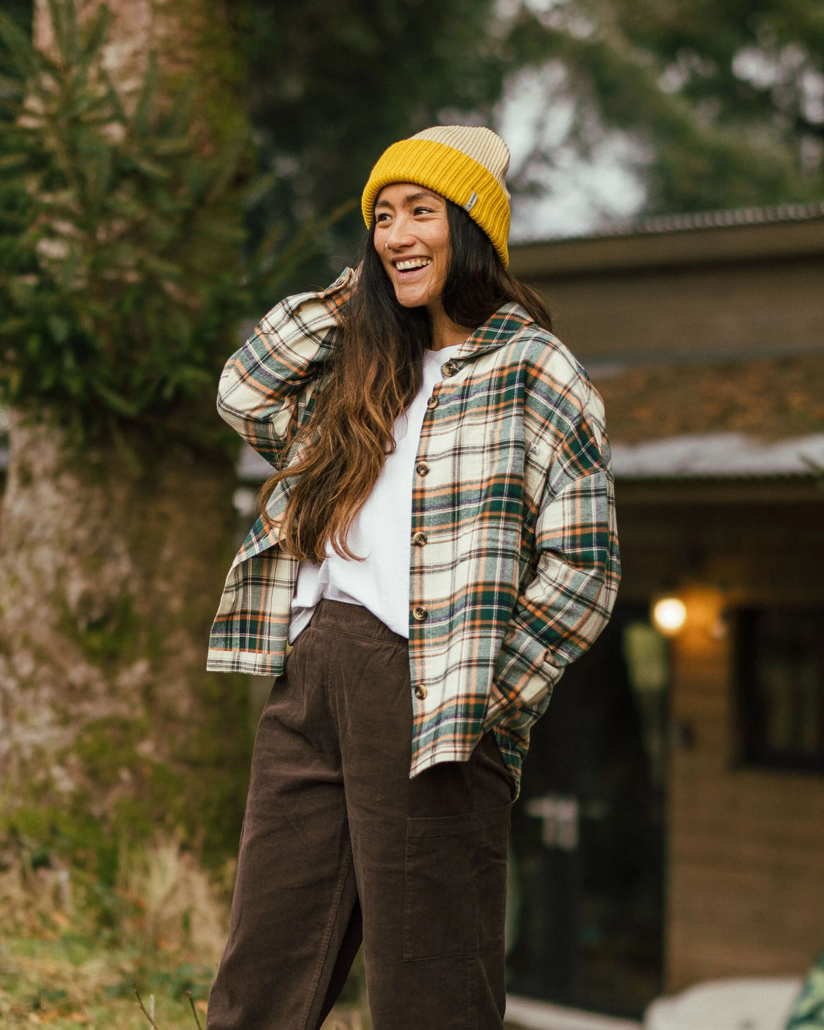Rootsy Cotton LS Shirt - Birch/Rain Forest Check - Lifestyle