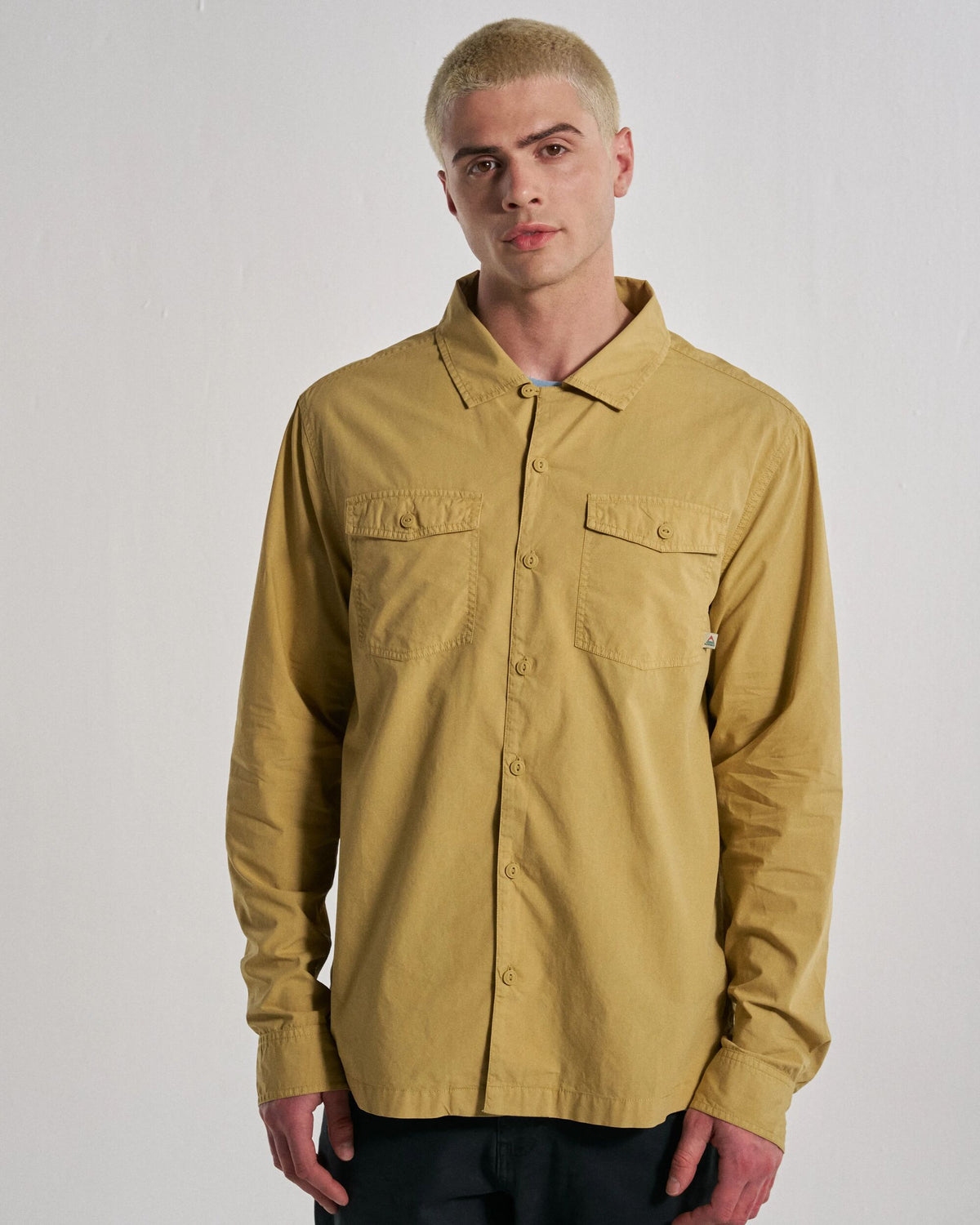 Acreage Cotton LS Shirt - Warm Beige - Studio Model