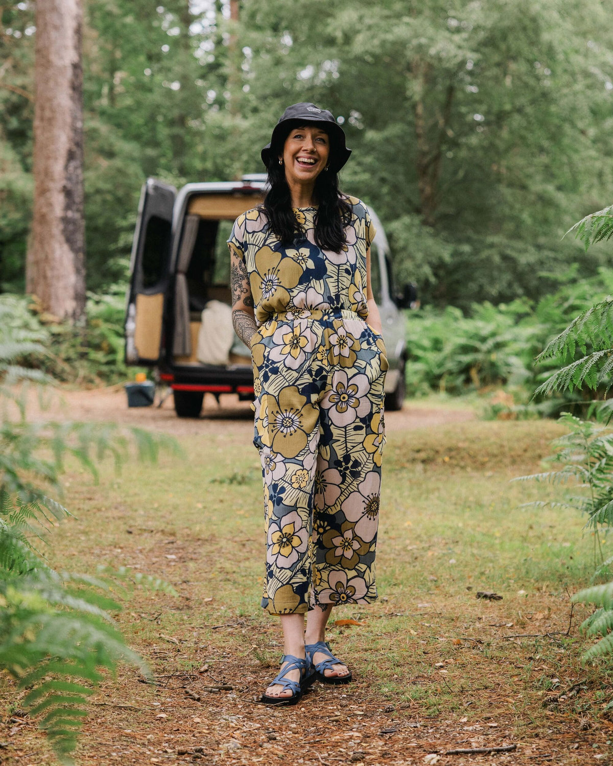 Thimbleberry Jumpsuit - Vintage Floral Sunlight - Lifestyle