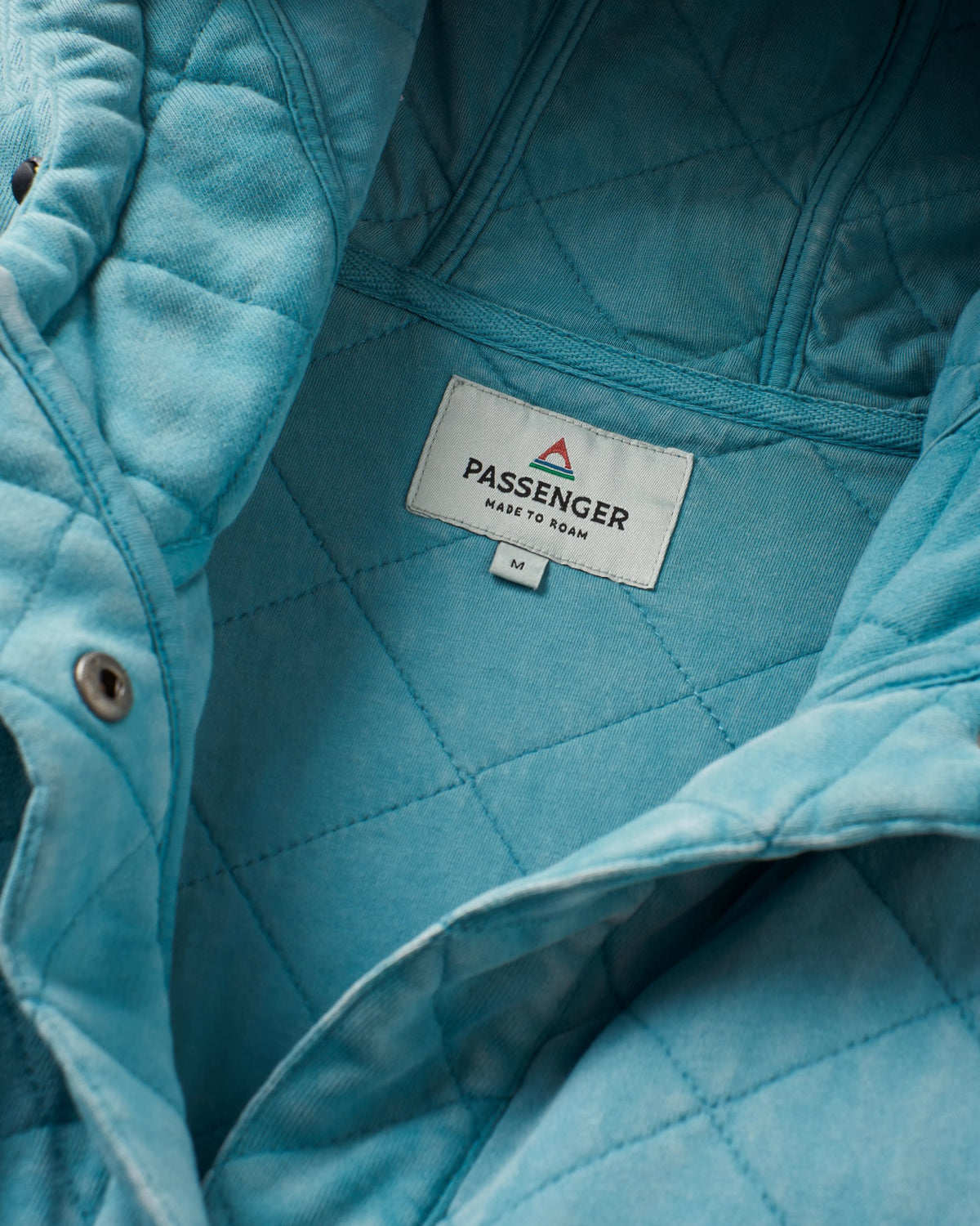 Clementine Quilted Popper Up Hoodie - Blue Pool - Flatlay