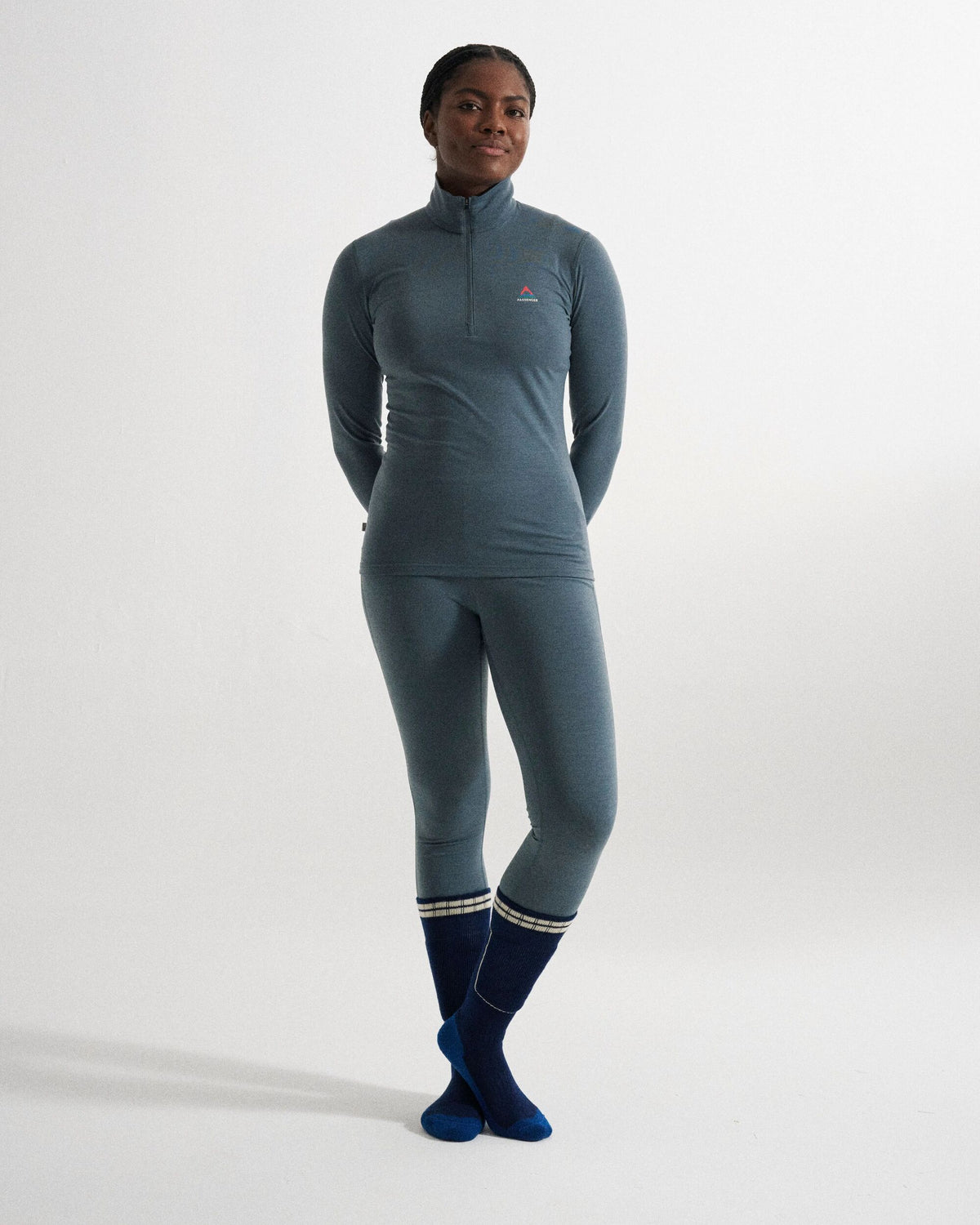 Women's Merino Blend Base Layer Top - Storm Grey - Studio Model
