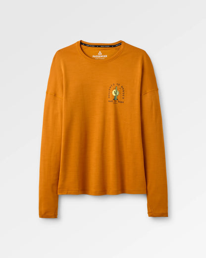 Camp Wild Lightweight Merino Blend LS T-Shirt - Retro Orange - Flatlay