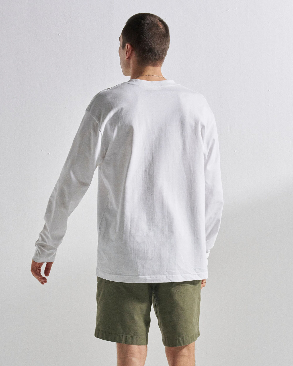 Vita Cotton Relaxed Fit LS T-Shirt - White - Studio Model