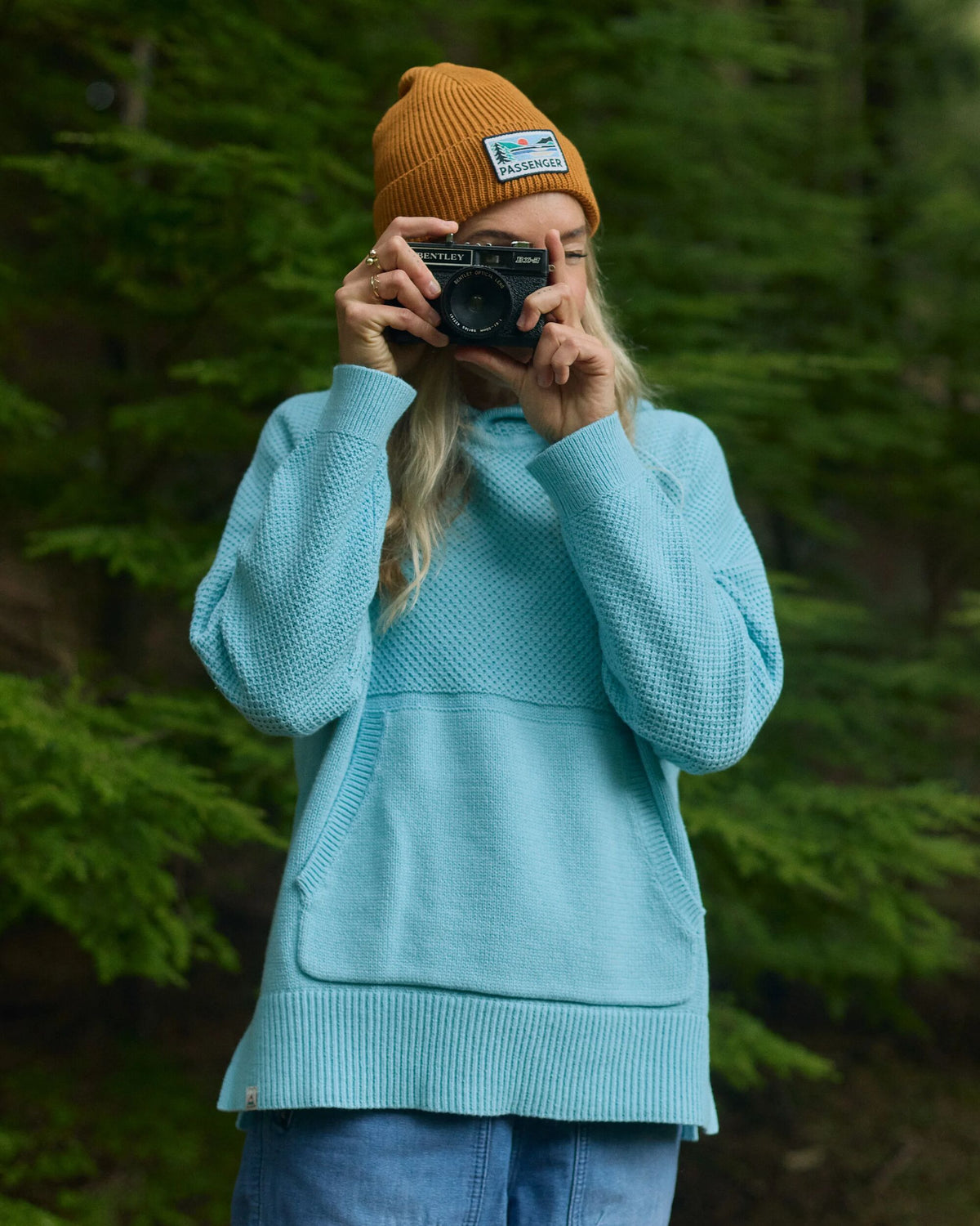 Cove Cotton Knitted Hoodie - Retro Blue  - Lifestyle
