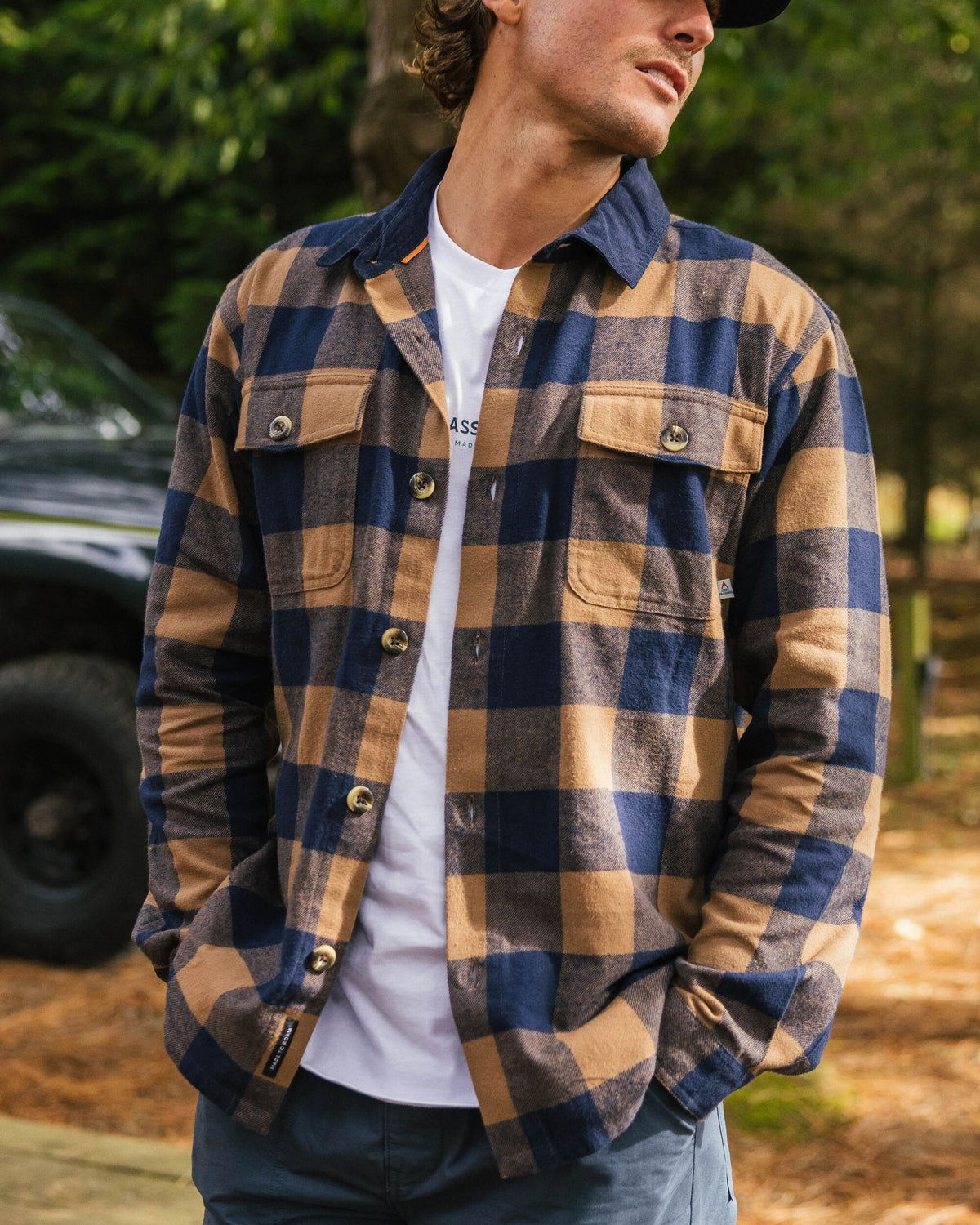 Rustic Cotton Shirt - Toffee/Rich Navy Buffalo - Lifestyle