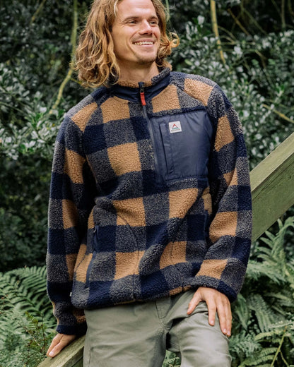 Offroad Sherpa 1/2 Zip Fleece - Toffee/Rich Navy Buffalo - Lifestyle