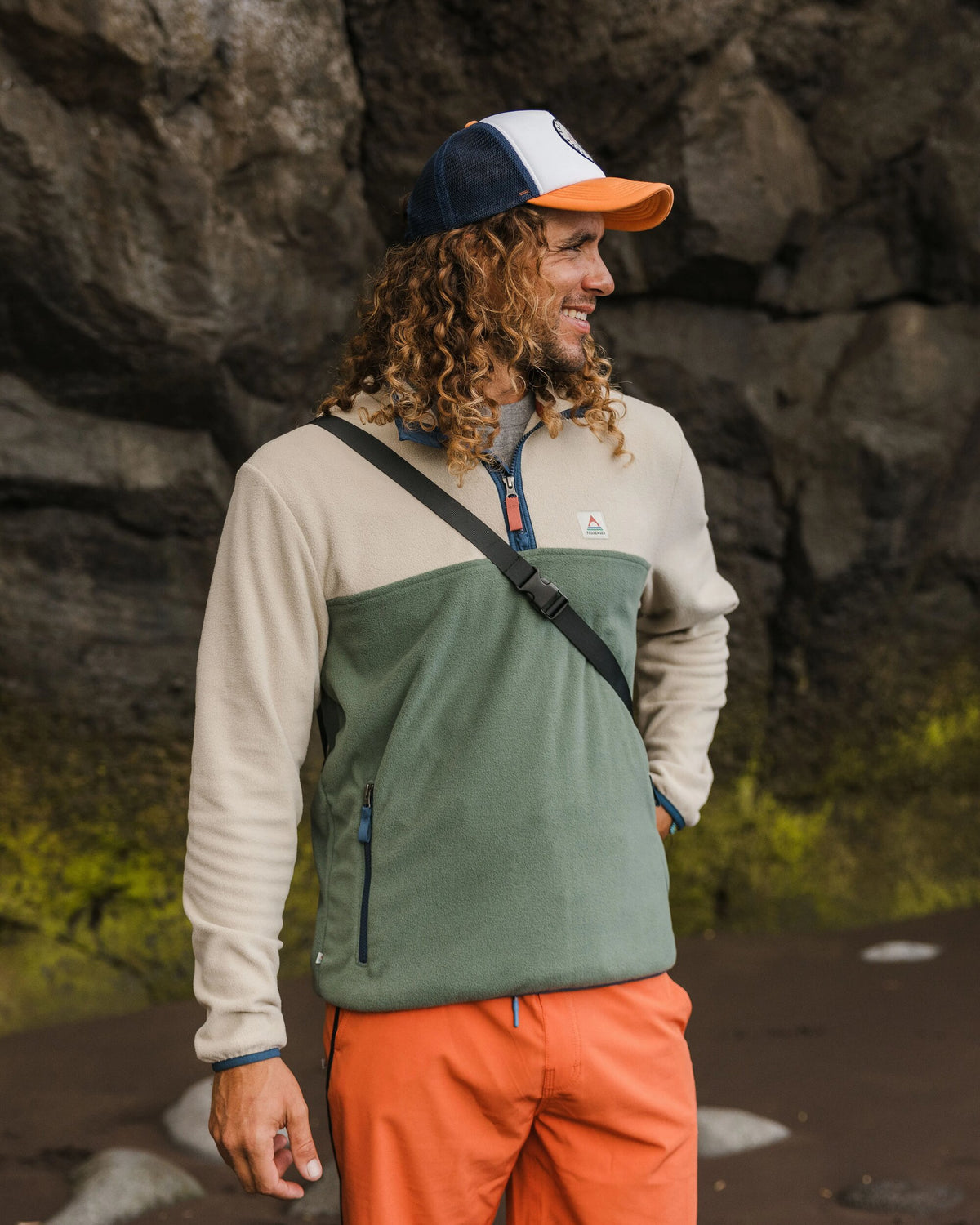 Set Off Polar 1/4 Zip Fleece - Oatmeal/ Dark Forest - Lifestyle