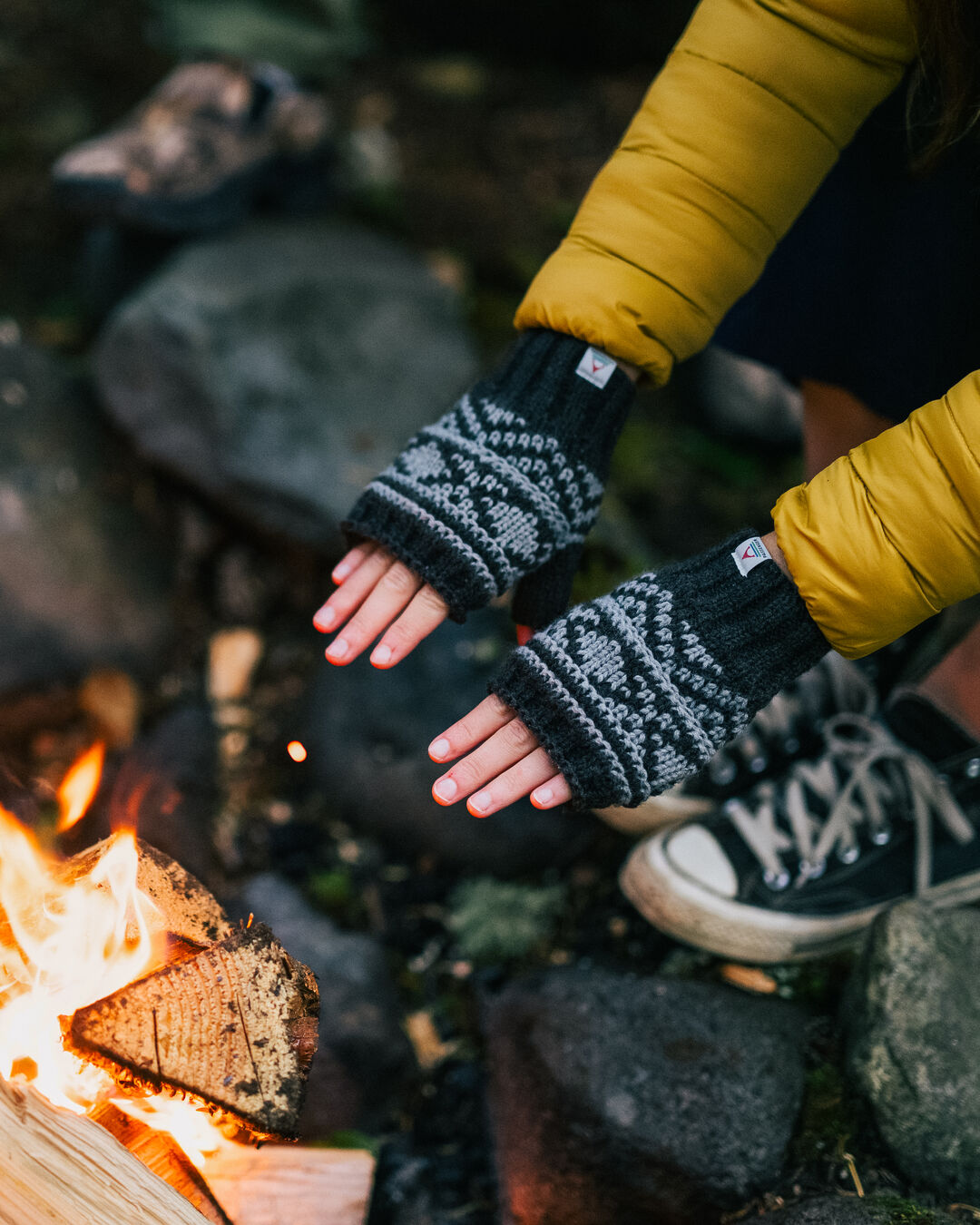 Lily Fleece Lined Fingerless Mittens - Black - Lifestyle