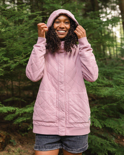 Clementine Quilted Popper Up Hoodie - Pink Haze - Lifestyle