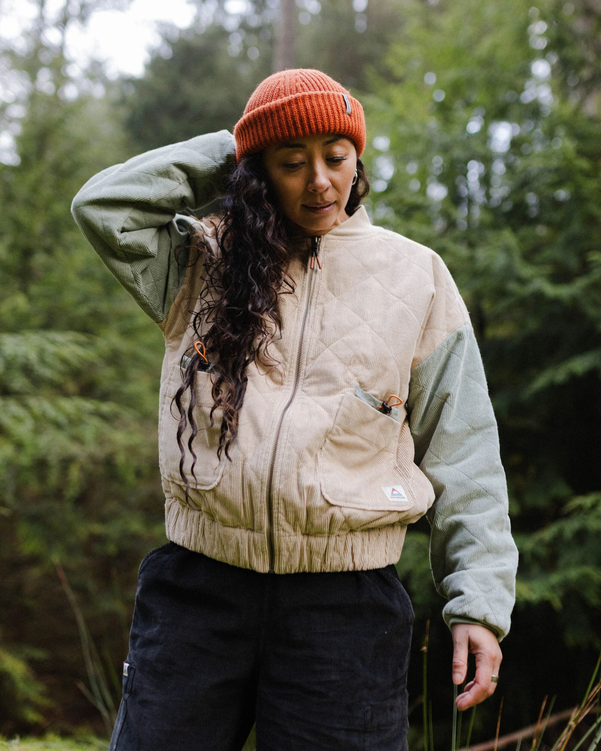 Lucia Quilted Cord Jacket - Stone/Pistachio - Lifestyle