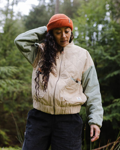 Lucia Quilted Cord Jacket - Stone/Pistachio - Lifestyle