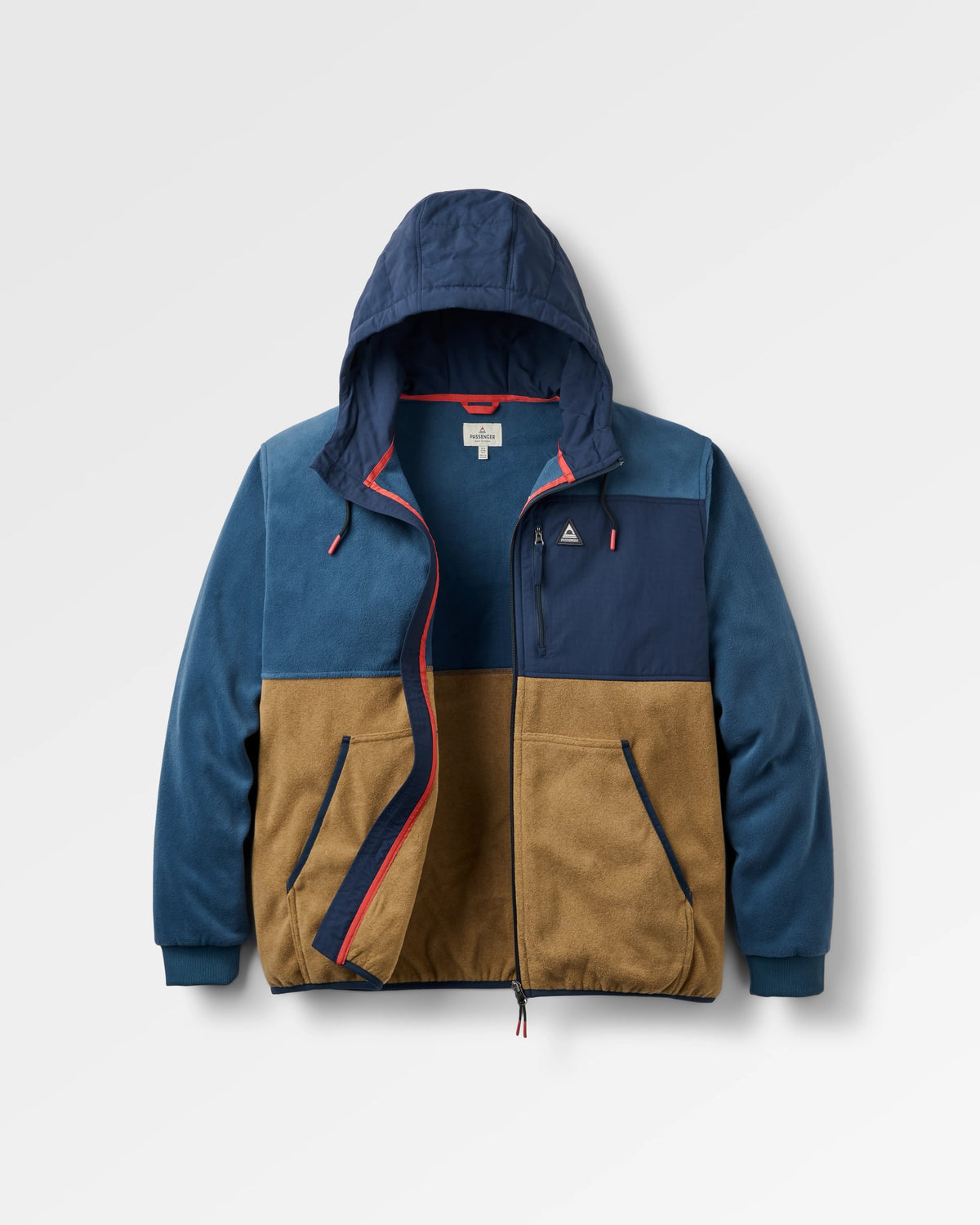 Woodland Full Zip Hooded Polartec® Fleece - Dark Denim/Caramel - Flatlay