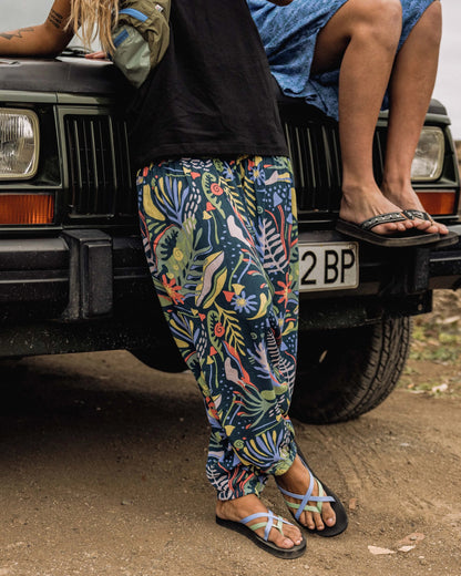 Daylily Loose Trouser - Abstract Seaweed Tidal Blue - Lifestyle