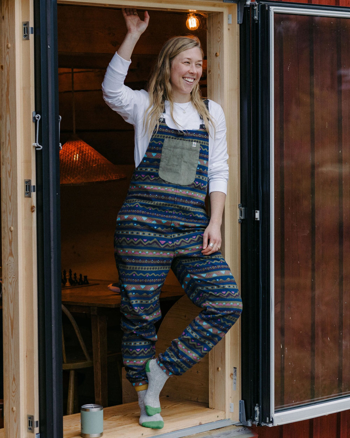 Ace Polar Fleece Dungarees - Mountain Geo Multi - Lifestyle