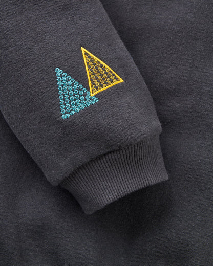 Slower Rhythms Embroidered Women's Cotton Sweatshirt - Faded Black - Flatlay