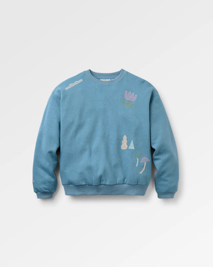 Slower Rhythms Embroidered Women's Cotton Sweatshirt - Stormy Blue - Flatlay