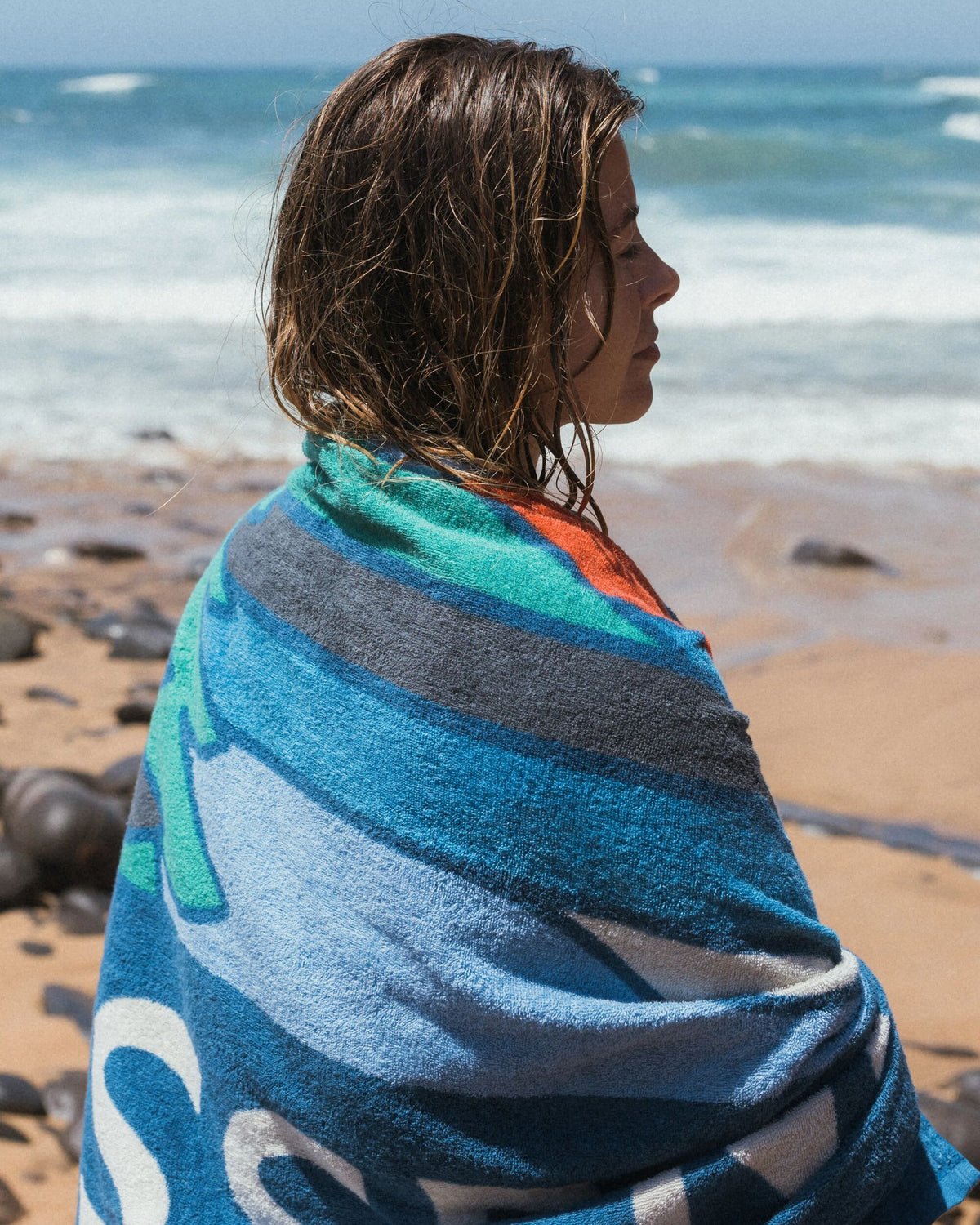 Tideline Cotton Beach Towel - Dark Denim - Lifestyle - Female