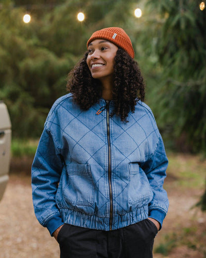 Lucia Sherpa Lined Denim Bomber Jacket - Denim Blue - Lifestyle